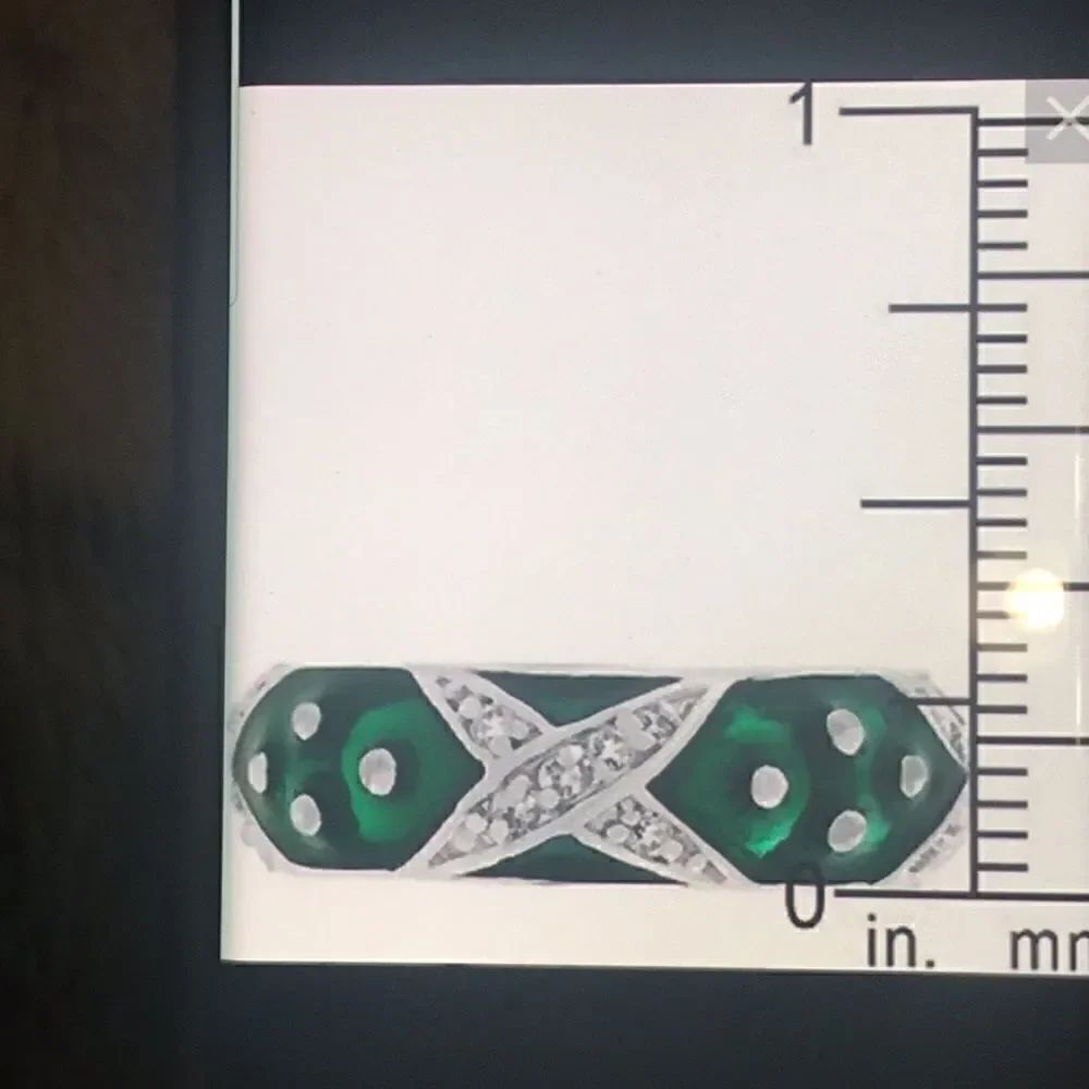 Green Enamel & CZ “X” Design Stack Band Ring - Picture 2 of 6